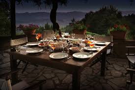 This impressive spanish one pot, with monkfish, king prawns and mussels, is perfect for feeding a crowd at a dinner party 1 hr and 50 mins. Large Rustic Table On A Garden Terrace Prepared For A Dinner Party At Night Stock Photo Image Of Garden Open 154127194