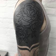 Instead Of White On Black Black On Black Mens Shoulder Tattoo Black Tattoo Cover Up All Black Tattoos