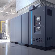 Nacka, sweden, may 31, 2021: Pet Bottle Compressor Zp Series Atlas Copco Compressors Piston Air Electric
