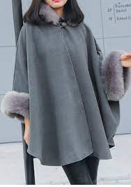 Manteau court mango fausse fourrure t. Manteau Cape Asymetrique Fourrure Cou Manches Longues Lache Elegant Femme Gris Manteaux Hauts