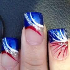 Wait until the white is really dry and add blue strippes with a little paint brush or liitle piece of scotch tape. 25 Very Beautiful Fourth Of July Fireworks Nail Art Designs