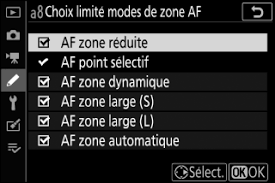 a8 : Choix limité modes de zone AF