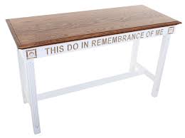 This Solid Oak Communion Table Features The Inscription This Do In Remembrance Of Me It Has A Flush Flat Top Wit Communion Table Church Furniture Furniture