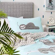 Adairs Kids Sherpa Sloth Applique Quilt Cover Set Blue Ikea Girls Bedroom Quilt Cover Sets Cute Bedroom Decor