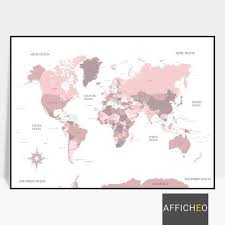 Mappemonde Rose Avec Les Noms Des Pays Et Leurs Capitales Etsy Southern Ocean Deco Art