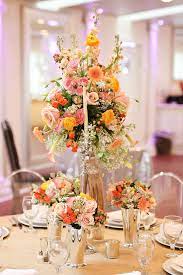 Tall Wedding Reception Floral Centerpiece With Peach Gerbera Daisies Flower Centerpieces Wedding Orange Wedding Centerpieces Wedding Flower Centerpieces Tall