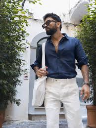 Men's Navy Blue Linen Shirt