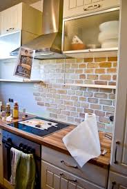 Remodelaholic Tiny Kitchen Renovation With Faux Painted Brick Backsplash Faux Brick Backsplash Brick Kitchen Small Kitchen Backsplash