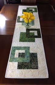 Modern Batik Table Runner Handmade Green Quilted Tablerunner Green Cream Wallhanging Reversible Table Quilt Contemporary Dining Decor Batik Table Runners Handmade Table Runner Quilted Table Runners