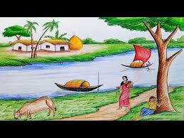 How To Draw Scenery Of Ruposhi Bangla Landscape Youtube Landscape Drawings Scenery Paintings Drawing Scenery