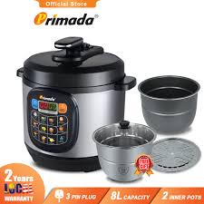 This brand believes in constant innovation and technology to satisfy every need of the customers. Primada 8 Liter Jumbo Pressure Cooker Pc8030 1 Non Stick Pot Free 1 Stainless Steel Pot 1 Steam Rack Shopee Malaysia