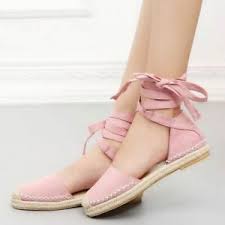 Details About Women Flax Bow Tied Up Solid Color Women Big Size Sandals Ballet Flats