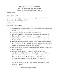 Board of Fire Commissioners Dennis Township Fire District #3 Monthly  Standard Meeting Agenda