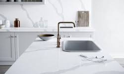 White cabinets, wooden floors, and white quartz countertops can be used together to create a modern we offer pure color tiles and patterned countertops in many colors. White Quartz Countertops Countertops The Home Depot
