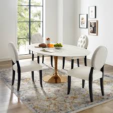 Kylee Artificial Marble Oval Shaped Dining Table Oval Table Dining Dining Table Marble Dining