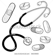 Stock Vector Doodle Style Medical Or Doctor Illustration With Pills Capsules Bandage And Stethoscope Infermiera Stetoscopio Illustrazioni