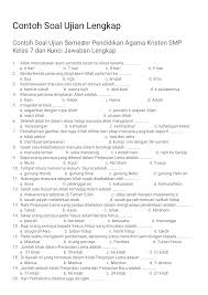 Contoh Soal Ujian Lengkap Contoh Soal Ujian Semester Pendidikan Agama Kristen Smp Kelas 7 Dan Kunci Jawaban Lengkap