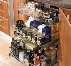 Pull out spice racks organizers and fillers pull out spice racks for base or upper cabinets and fillers can be installed in narrow cabinets or openings near the range or above for easy storage and access the spices and other items. Chrome Pull Out Wire Baskets With Soft Close Runners