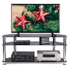 Recently viewed $ clear all. Rfiver Glass Corner Tv Stand For 32 55 Inch Flat Curved Screen Tvs Tv Table With Black Tempered Glasses And Silver Stainless Tubes Small Entertainment Center For Bedroom Living Room Buy Online In Antigua