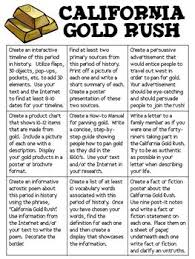 California Gold Rush Extension Menu With Research Based Ac Gold Rush Social Studies Middle School 7th Grade Social Studies