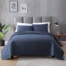 When i put this bedspread on my bed it nearly touched the floor on all three sides. Exq Home Quilt Set King Size Navy 3 Piece Lightweight Microfiber Coverlet Modern Style Stitched Quilt Pattern Bedspread Buy Online In Fiji At Fiji Desertcart Com Productid 105108561