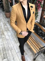 Italyan Stil Erkek Slim Fit Blazer Sari Tek Ceket T3291 Mens Fashion Blazer Men Fashion Casual Outfits India Fashion Men