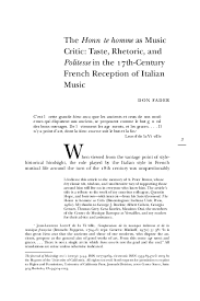Trouve ton style de musique live préféré sur. Pdf The Honnete Homme As Music Critic Taste Rhetoric And Politesse In The 17th Century French Reception Of Italian Music Don Fader Academia Edu