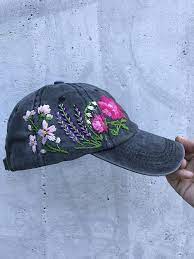 Hand Embroidered Hat Custom Embroidered Hat Floral Etsy Embroidered Hats Custom Embroidered Hats Hand Embroidered