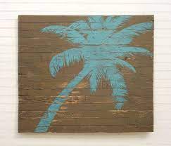 Pallet Palm Tree Art Coastal Wall Decor Palm Tree Art Pallet Wall Art Teal Wall Art