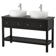 A drop in cast iron sink is an easier fit, and allows a smaller cabinet (24 inch v. Hemnes Tornviken Open Sink Cabinet With 17 Sink Black Brown Stained Voxnan Faucet 48x18 7 8x35 3 8 Ikea
