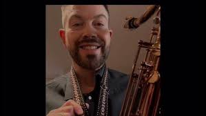 Jared Sims with our Seventies sax strap Lullaby of Birdland .