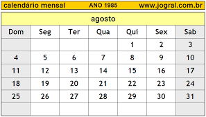 En el reino unido into the groove por madonna. Calendario Mensal Agosto De 1985 Imprimir Mes De Agosto 1985