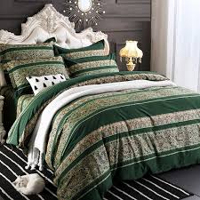 Seersucker king size duvet cover pillowcases grey white stripe puckered ruched. Dark Green White And Gold Indian Tribal And Stripe Print Bohemian Baroque Style Full Queen Size Bedding Sets Enjoybedding Com