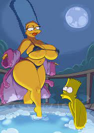 1girls bart simpson bath robe bathing suit bathrobe bikini bimbo  female human joelasko male marge simpson nipples nipples visible through  clothing pink bathrobe pink robe skindentation the simpsons undressing 