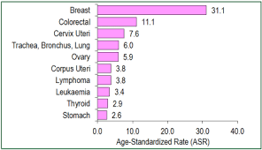 According to the 2003 national cancer registry report, malign pathology of breast is one the most common cancer types affecting women of reproductive age, with an incidence rate of 52.8/100,000 14. Cancer Burden In Malaysia Malaysian Oncological Society