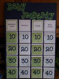 Game Baby Shower Jeopardy 4 Topics Newborn Facts Mommy Daddy Baby Boy Melnyk S Disney Baby Shower Funny Baby Shower Games Lion King Baby Shower