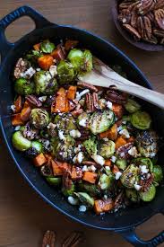 Roasted Brussels Sprouts And Sweet Potatoes Giveaway Www Theroastedroot Net Sprouting Sweet Potatoes Roasted Brussel Vegetable Dishes