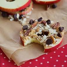 A Healthy Alternative To Cookies Apple Peanut Butter Nuts Coconut Chocolate Chips Snacks Food Apple And Peanut Butter