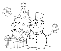 Weihnachtsmann und schneemann vor winterlicher landschaft. Kostenlose Malvorlage Weihnachten Schneemann Und Christbaum Zum Ausmalen
