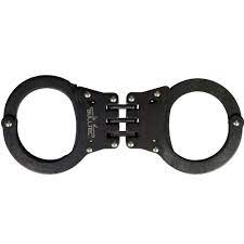 Chained handcuffs, police handcuffs & hinged handcuffs. Bulltec Matt Black Burnished Wide Hinged Handcuffs Heavy Model Made Of Hardened Steel