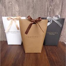 Thank You Gift Bags For Birthday Parties 20pcs 4 7 3 9 Black White Brown Kraft Paper Bag With Ribbon Merci Thank You Gift Box Package Birthday Party Decoration Bag Caramelle Bomboniere Carta Da Regalo Regali Caramelle