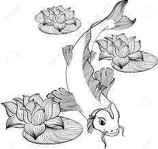 Imagenes de flor de loto y pez coy tatoo. Koi Fish With Three Flowers Of Lotus Created In Line Art Royalty Free Cliparts Vectors And Stock Illustration Image 33973863