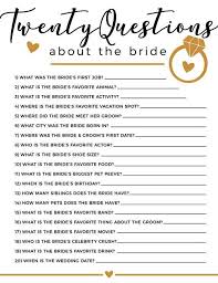 20 Questions Bridal Shower Game In 2020 Bridal Shower Checklist Fun Bridal Shower Games Bridal Shower Games