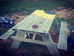 Hand Painted Picnic Table Sunflower Bee Ladybug Painted Picnic Tables Picnic Table Painting Patio Furniture