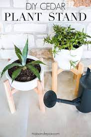 Looking For Affordable Wooden Plant Stands Learn How To Make These West Elm Inspired Mid Century Modern Wood Pla Plant Stand West Elm Plant Stand Cedar Plant