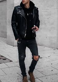 Black On Black Leather Jacket Outfit Men Mens Casual Outfits Stylish Mens Outfits