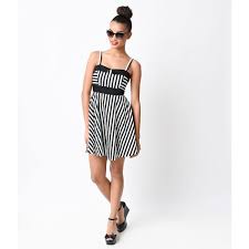 Black White Striped Sweetheart Fit N Flare Short Dress 49 Liked On Polyvore Featuring Dresses White Short Dresses White Flare Dress White Short Dress