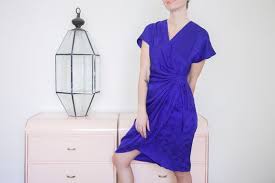 Vintage Silk Purple Jewel Tone Draped Cocktail Dress Dresses Silk Short Sleeve Dresses