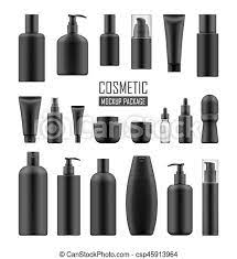 Download Black Packages For Luxury Cosmetic Set Of Realistic Black Package For Luxury Cosmetic Product Tube Cream Bottle With Pump Canstock