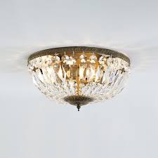 4 6 Lights Bowl Shade Ceiling Light Retro Style Vintage Crystal Flush Mount Lighting In Antique Brass Beautifulhalo Com